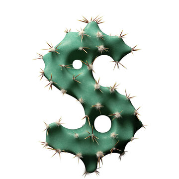 3D Wild Desert Cactus Dollar Sign with Sharp Spines