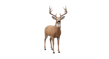 Fototapeta premium A deer with large antlers stands on a transparent background looking forward.