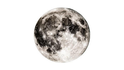 Isolated majestic full Moon showcasing its detailed surface with numerous craters and maria © Veaceslav