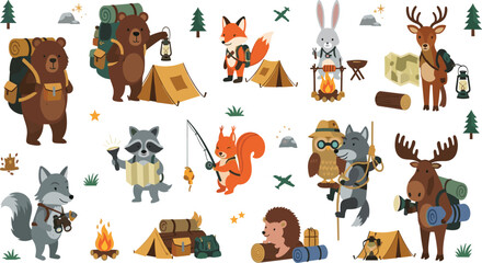 Forest Camping Adventure with Cute Wild Animals © MD