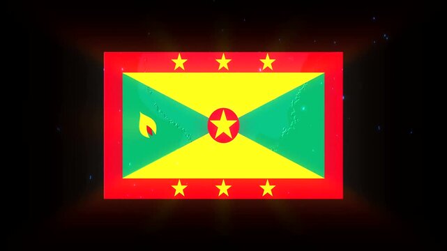 Grenada Flag Videos, Abstract colorful energy particles swirling within a glowing neon red rectangular frame in a dark void