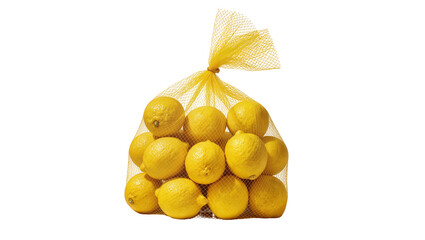 Isolated fresh yellow lemons in a net bag for groceries, ripe citrus fruits © Veaceslav