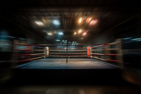 Blurred Boxing Ring Background, Combat Sports Arena and Fighting Concept