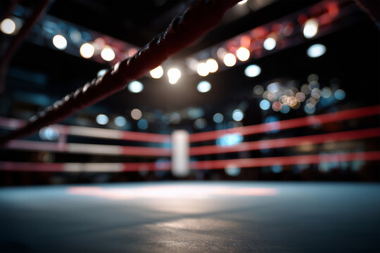 Blurred Boxing Ring Background, Combat Sports Arena and Fighting Concept