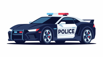 A sleek police car displayed against a minimal background, representing modern law enforcement and the intersection of style and functionality in automotive design. © Suling