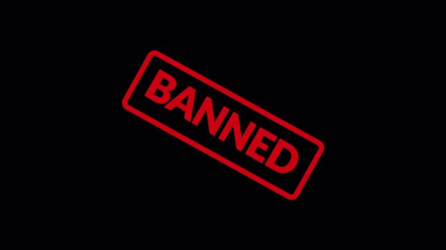 Animated Banned stamp icon . Red stamp Banned business imprint animation denied stamp video. Stamp of Banned text animation on transparent background in 4k with alpha channel