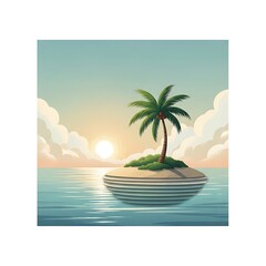 Fototapeta premium tropical island with palm tree at sunset
