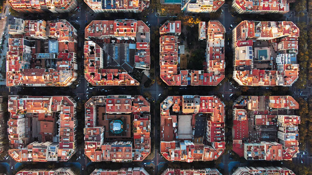 Barcelona eixample district aerial view urban planning