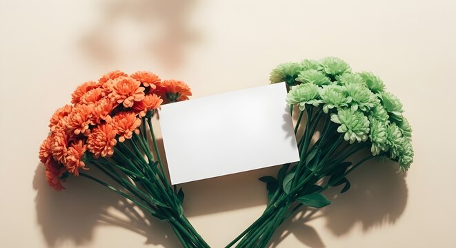 Mother's day flowers orange and green carnations with blank card