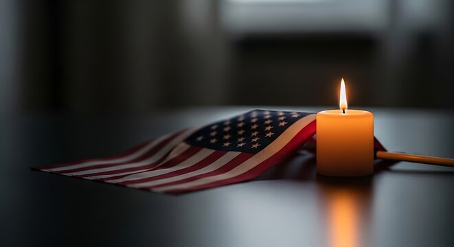 Memorial Candle and American Flag for Remembrance and Honor