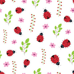 cartoon cute ladybug seamless pattern © StockVector