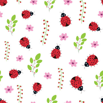 cartoon cute ladybug seamless pattern