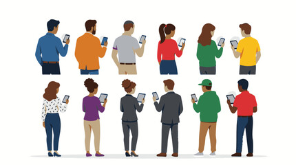Fototapeta premium Digital Connection: People connected with modern devices, each engrossed in their devices and experiencing the digital world. This image captures the essence of contemporary communication.