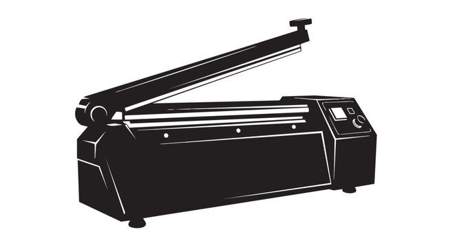 Laminator machine, thermal laminator, office equipment, vector illustration, black and white