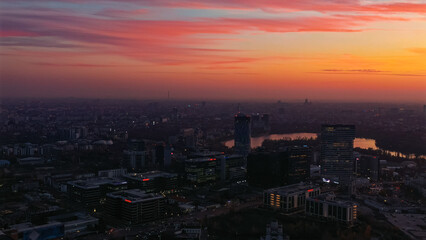 Fototapeta premium Bucharest city skyline view during sunset dusk