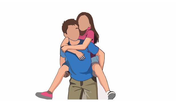 Boy carrying girl piggyback vector illustration