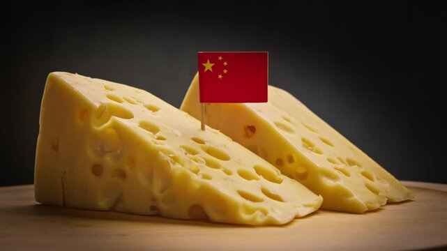 Classic cheese bar on board from traditional farms and China flag.