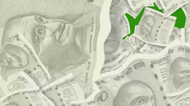 Floating Indian Rupee Banknotes on Green Screen - India Currency and Finance Animation