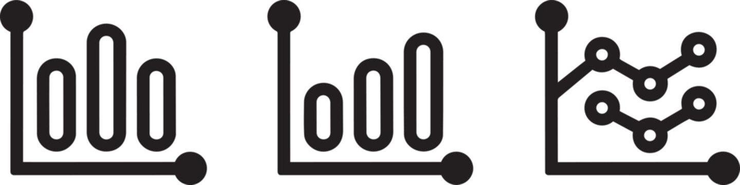 Three simple line graph icons for data visualization in outline style