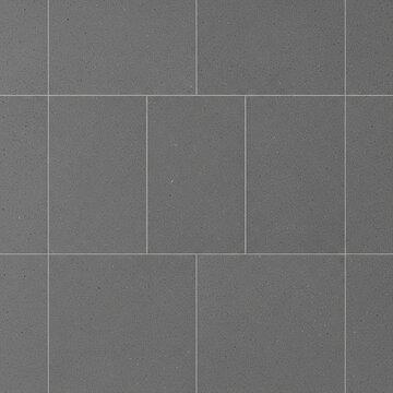 A flat, symmetrical layout of large rectangular grey tiles with clean white grout lines. The pattern is modern, minimalist, and perfectly aligned.