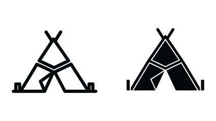 Comparison of traditional and filled teepee structures in black and white illustration © vactor guru