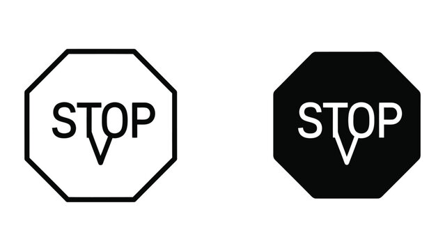 Comparison of traditional and modern stop sign designs with directional arrow