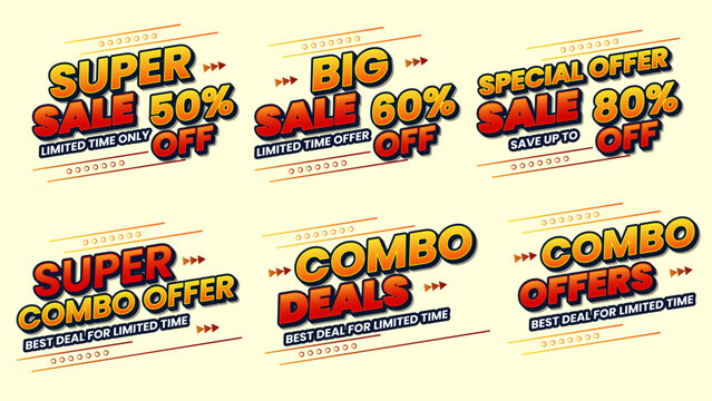 Super sale 50% off special offer sale 80% off super combo offer combo deals combo offers with discount promotion percentage commerce marketing advertising typography colorful background