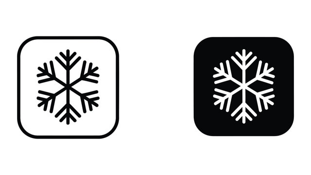 Contrasting snowflake icons on white and black backgrounds within square frames
