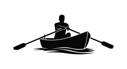 A lone rower in a small boat on water dramatic silhouette © MIRAJ02