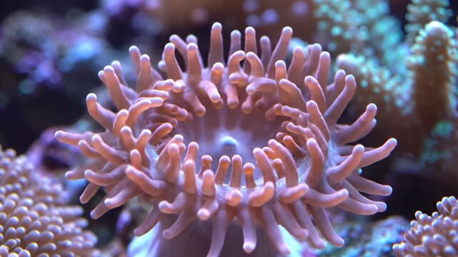 A close up of a beautiful coral bloom in a saltwater tank