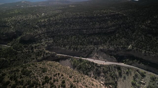 Aerial of State Highway 82 in High Rolls New Mexico in springtime