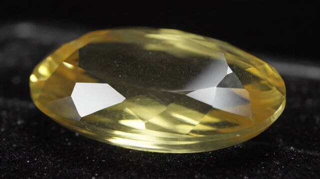 A close up view of a polished yellow citrine gemstone