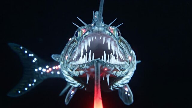 A fierce monster fish with glowing laser like a weapon