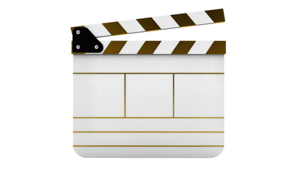 Fototapeta premium Isolated 3D render of a blank film clapperboard with golden accents for movie production