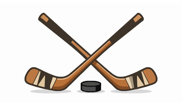Cartoon crossed hockey sticks with puck vector