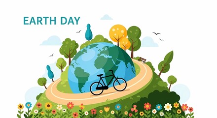Naklejka premium Earth Day illustration with bicycle and globe.