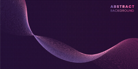 Dynamic abstract background with flowing pink and purple dotted waves on a dark purple backdrop. Perfect for technology, science, and futuristic digital network design projects © GraphixTreasure