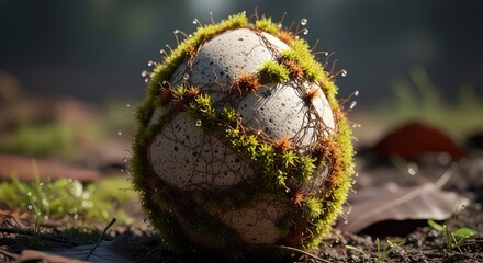 Obraz premium Moss covered rock in forest undergrowth a natural stone formation
