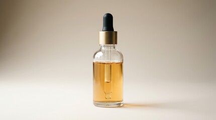 Naklejka premium Close-up of a glass dropper bottle isolated on a soft gradient background with a faint shadow beneath it creating a refined