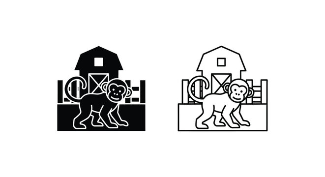 Monkey Circus Barn Show Attraction Design Vector