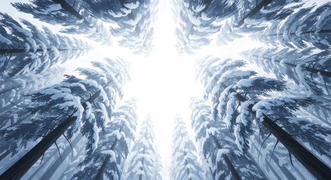 A majestic winter landscape snow covered cliffs and a brilliant glowing path ahead