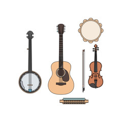 Naklejka premium Illustrated collection of traditional string musical instruments