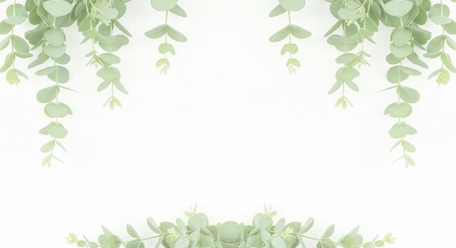 Cascading greenery a delicate frame of hanging eucalyptus leaves against a white background