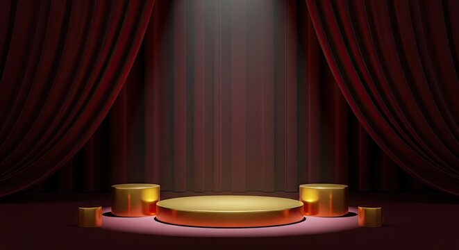 Dramatic stage presentation a spotlight on elegance with red curtains and golden platforms