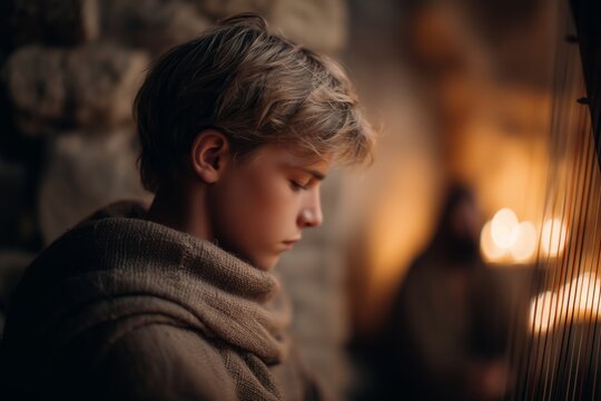 David Playing the Harp for King Saul, Biblical Scene