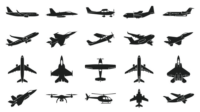 Silhouettes of various military aircraft.