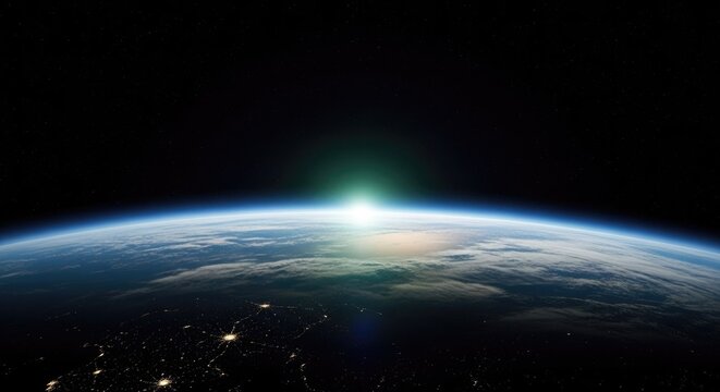 &ldquo;View of Earth from space with soft glowing atmosphere, deep black background, minimal composition, blue and green tones highlighted, modern and elegant, ultra high resolution, 4K wallpaper&rdquo;
