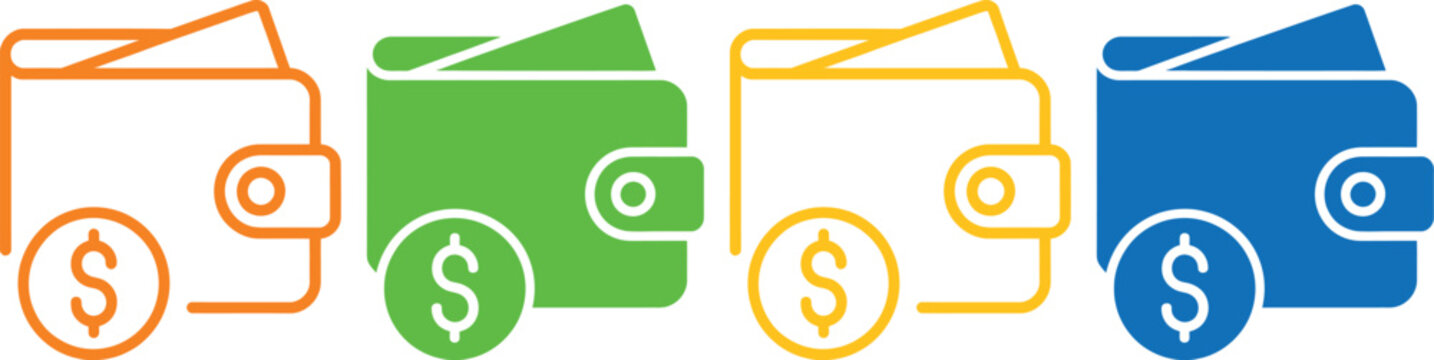 Illustration of wallet and money growth progression with colors