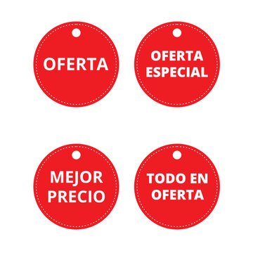 Red oferta mejor precio round labels isolated on a white background (trad offer, sale, best price)
