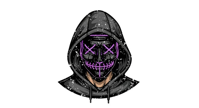 Anonymous Hacker Wearing a Purge Mask and Hoodie